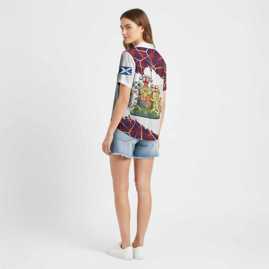 Hamilton Tartan Cotton Hawaiian Shirt with Family Crest and Lion Rampant Grunge Style