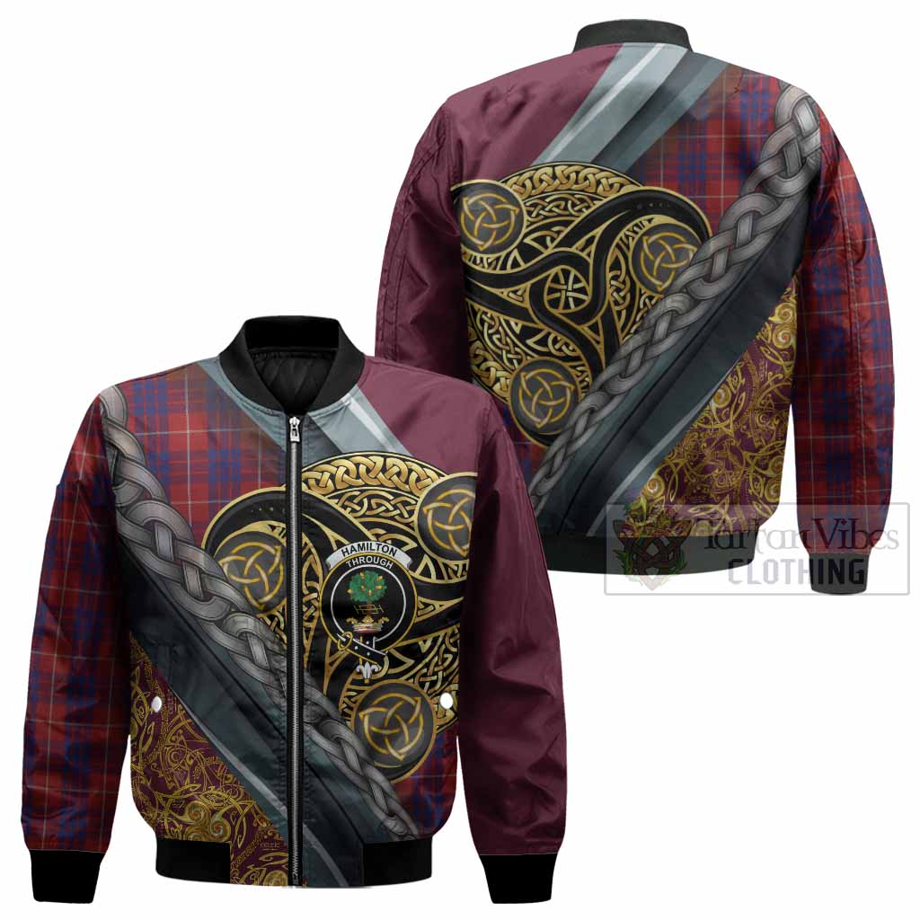 Hamilton Tartan Crest Bomber Jacket Scottish Triskele Celtic
