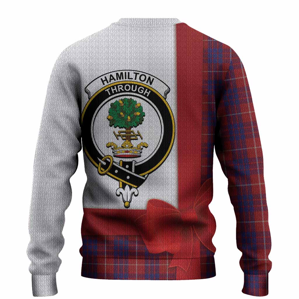 Hamilton Tartan Crest Christmas Christmas Ugly Sweater Highland Cow Bagpipes Coquette Bow Style