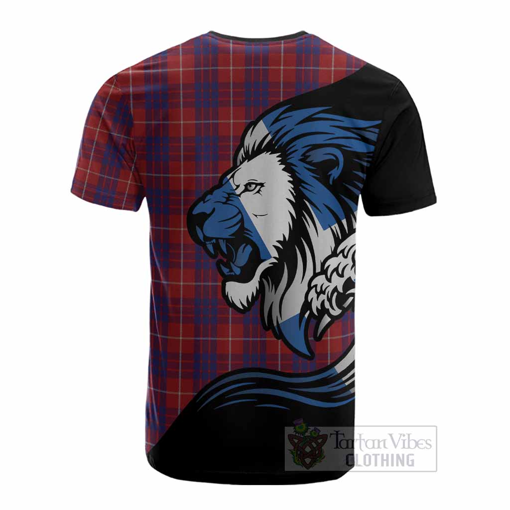 Hamilton Tartan Crest Cotton T-shirt Scottish Golden Lions Wave Flow