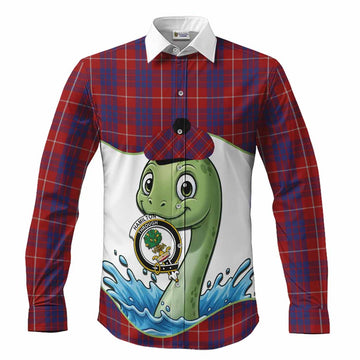 Hamilton Tartan Crest Cute Nessie Long Sleeve Button Shirts Scottish Loch Ness Monster