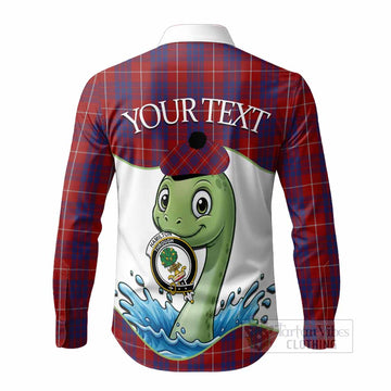 Hamilton Tartan Crest Cute Nessie Long Sleeve Button Shirts Scottish Loch Ness Monster