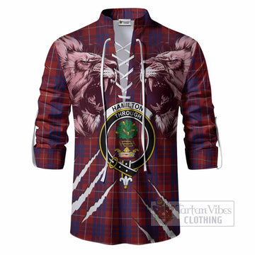 Hamilton Tartan Crest Ghillie Shirt Ferocious Lion Style