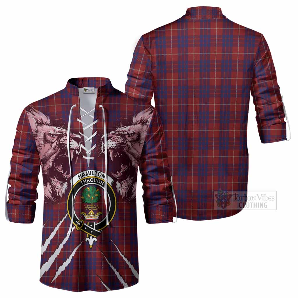 Hamilton Tartan Crest Ghillie Shirt Ferocious Lion Style