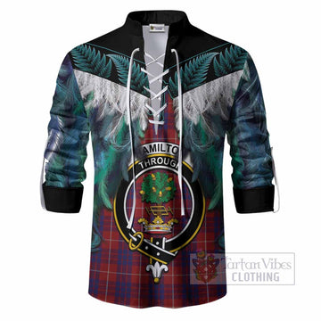 Hamilton Tartan Crest Ghillie Shirt New Zealand Maori Korowai Cloak