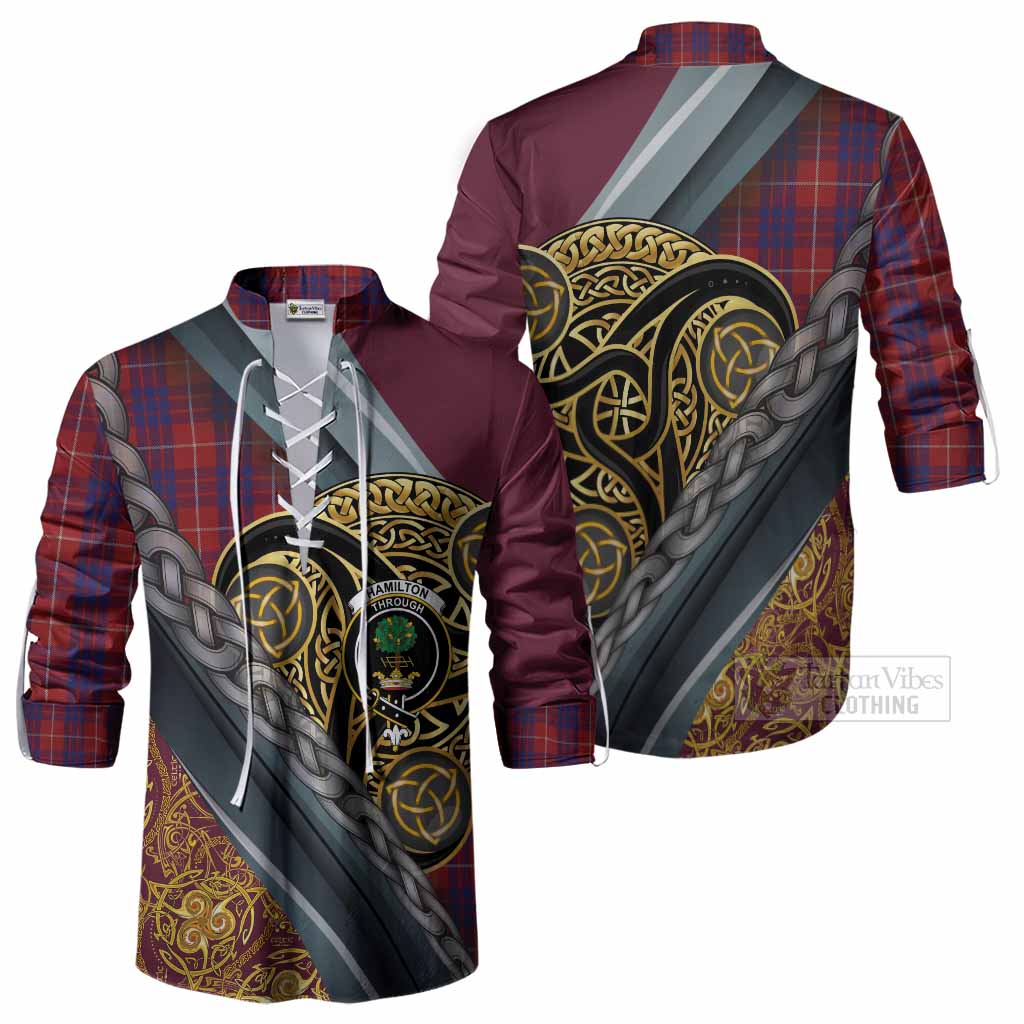 Hamilton Tartan Crest Ghillie Shirt Scottish Triskele Celtic