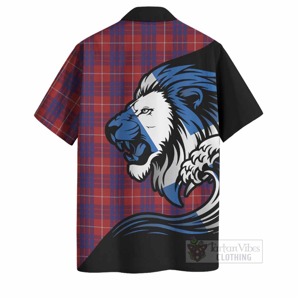 Hamilton Tartan Crest Hawaiian Shirt Scottish Golden Lions Wave Flow