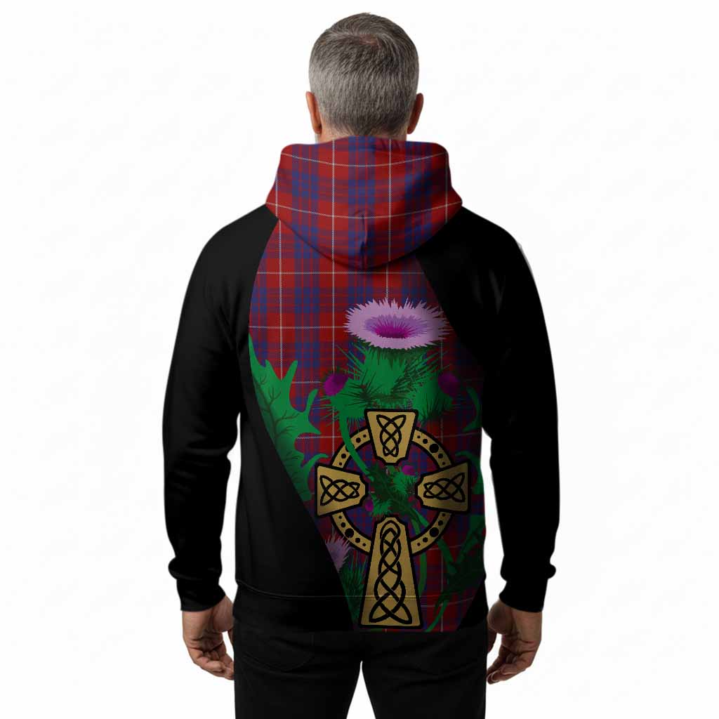 Hamilton Tartan Crest Hoodie Celtic Cross Thistle Flowers