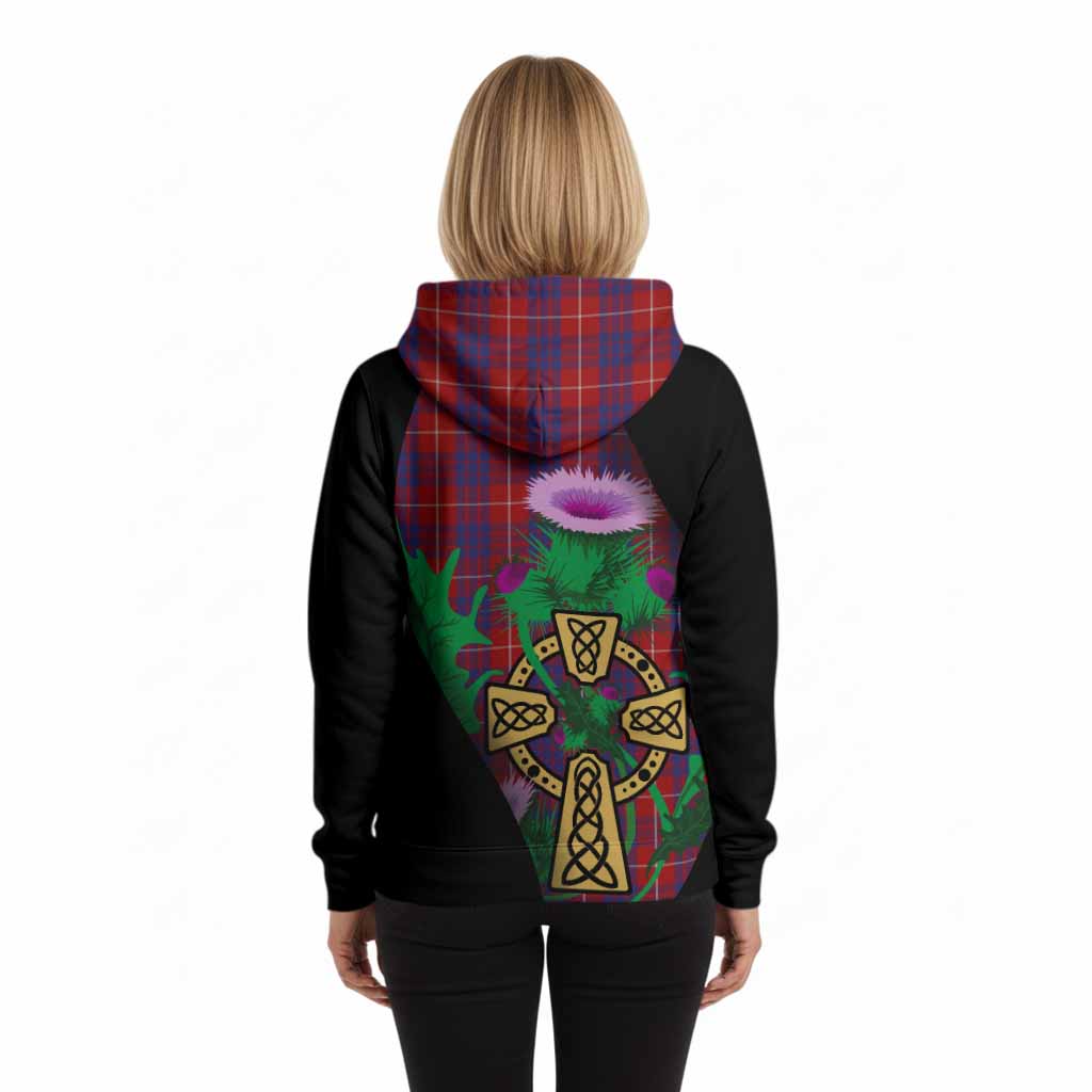 Hamilton Tartan Crest Hoodie Celtic Cross Thistle Flowers