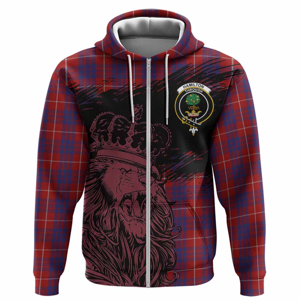 Hamilton Tartan Crest Hoodie Crowned Lion Heritage Style