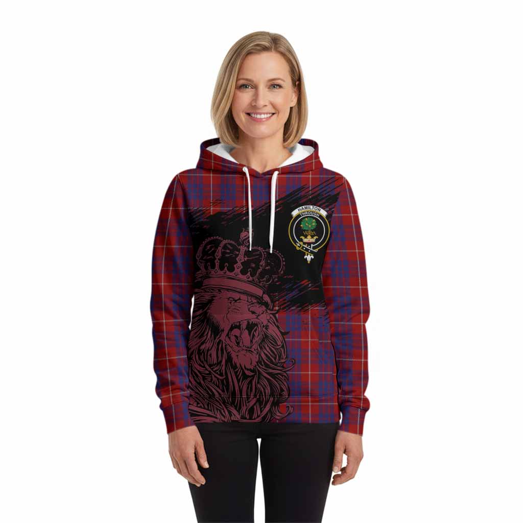 Hamilton Tartan Crest Hoodie Crowned Lion Heritage Style