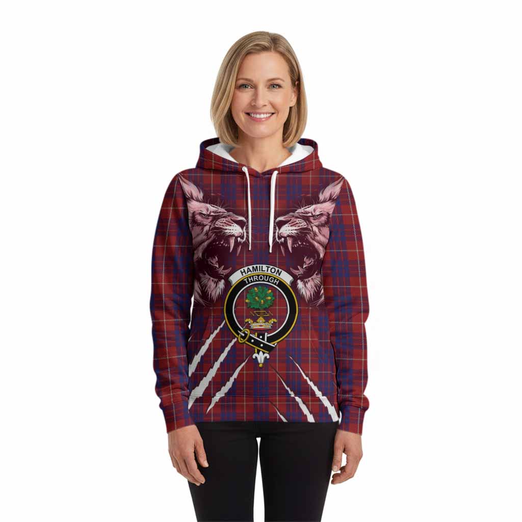 Hamilton Tartan Crest Hoodie Ferocious Lion Style