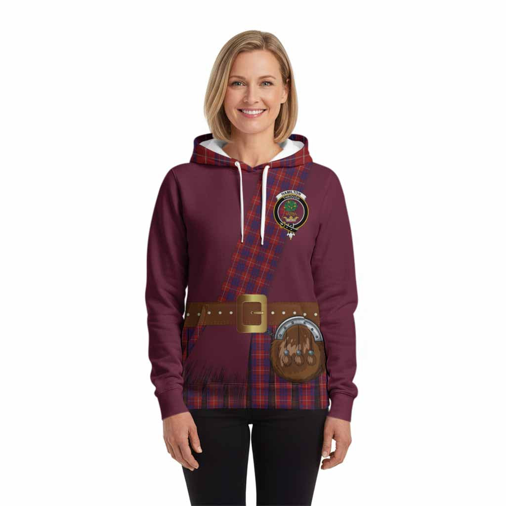 Hamilton Tartan Crest Hoodie Kilt Costume Style