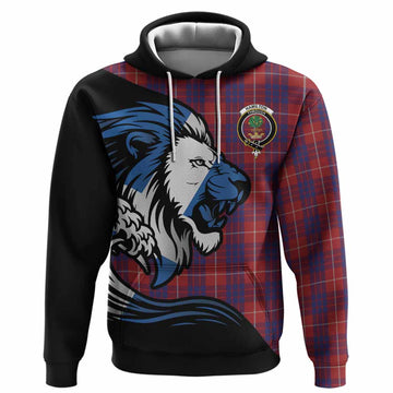Hamilton Tartan Crest Hoodie Scottish Golden Lions Wave Flow