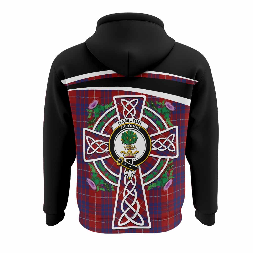 Hamilton Tartan Crest Hoodie Scottish Thistle Celtic Cross Alba Gu Brath