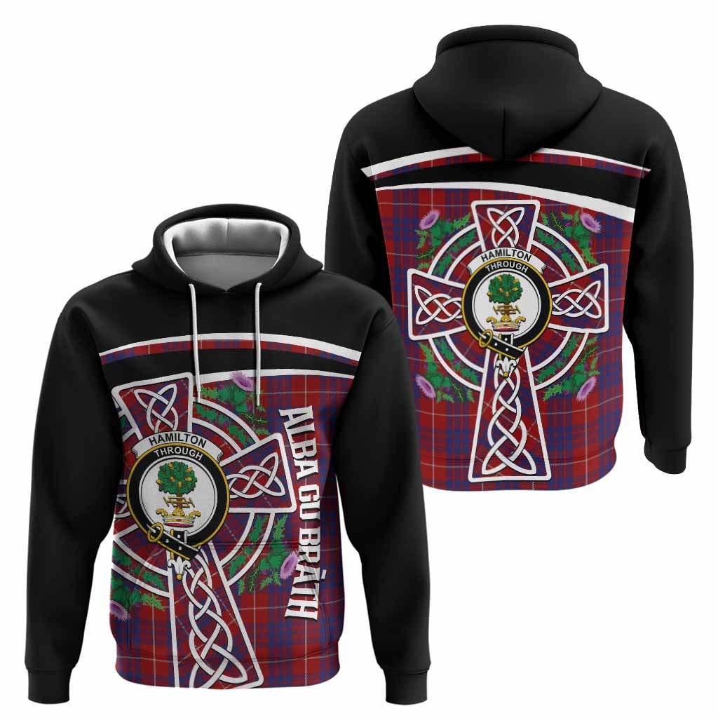 Hamilton Tartan Crest Hoodie Scottish Thistle Celtic Cross Alba Gu Brath