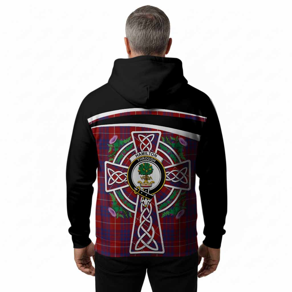 Hamilton Tartan Crest Hoodie Scottish Thistle Celtic Cross Alba Gu Brath