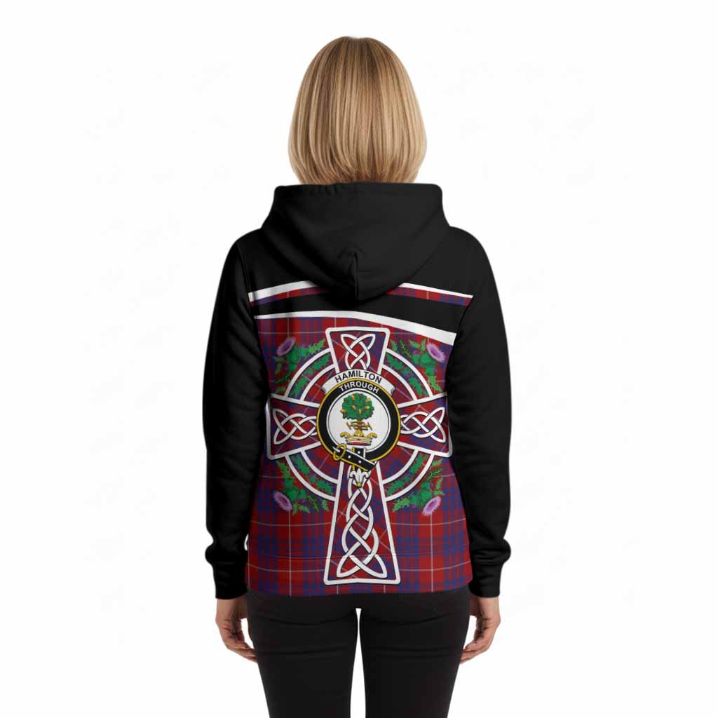 Hamilton Tartan Crest Hoodie Scottish Thistle Celtic Cross Alba Gu Brath