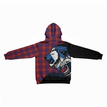 Hamilton Tartan Crest Kid Hoodie Scottish Golden Lions Wave Flow