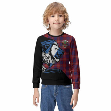 Hamilton Tartan Crest Kid Knitted Sweatshirt Scottish Golden Lions Wave Flow