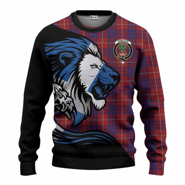 Hamilton Tartan Crest Knitted Sweater Scottish Golden Lions Wave Flow
