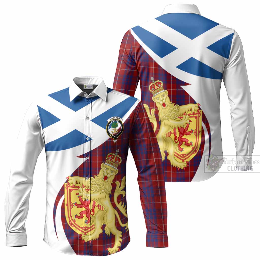 Hamilton Tartan Crest Lion Rampant Long Sleeve Button Shirts Classic Scottish Style