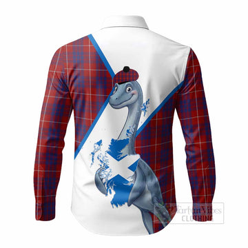 Hamilton Tartan Crest Loch Ness Monster Long Sleeve Button Shirts Nessie Scottish Map Tha Gradh Agam Air Alba