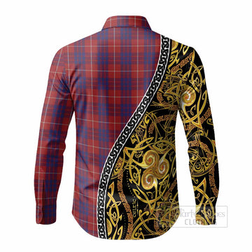 Hamilton Tartan Crest Long Sleeve Button Shirts Celtic Knot and Triple Trickle Spiral Symbols