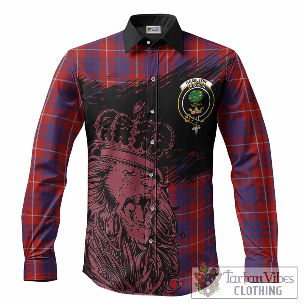 Hamilton Tartan Crest Long Sleeve Button Shirts Crowned Lion Heritage Style