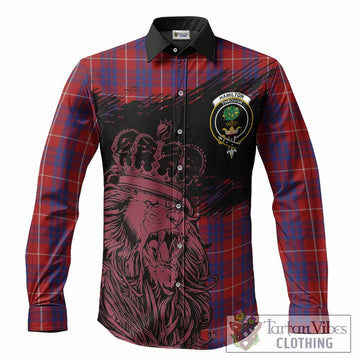 Hamilton Tartan Crest Long Sleeve Button Shirts Crowned Lion Heritage Style