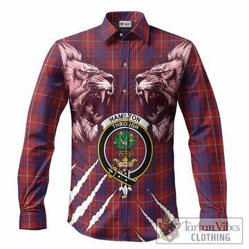 Hamilton Tartan Crest Long Sleeve Button Shirts Ferocious Lion Style