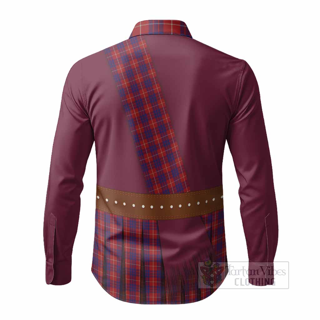 Hamilton Tartan Crest Long Sleeve Button Shirts Kilt Costume Style
