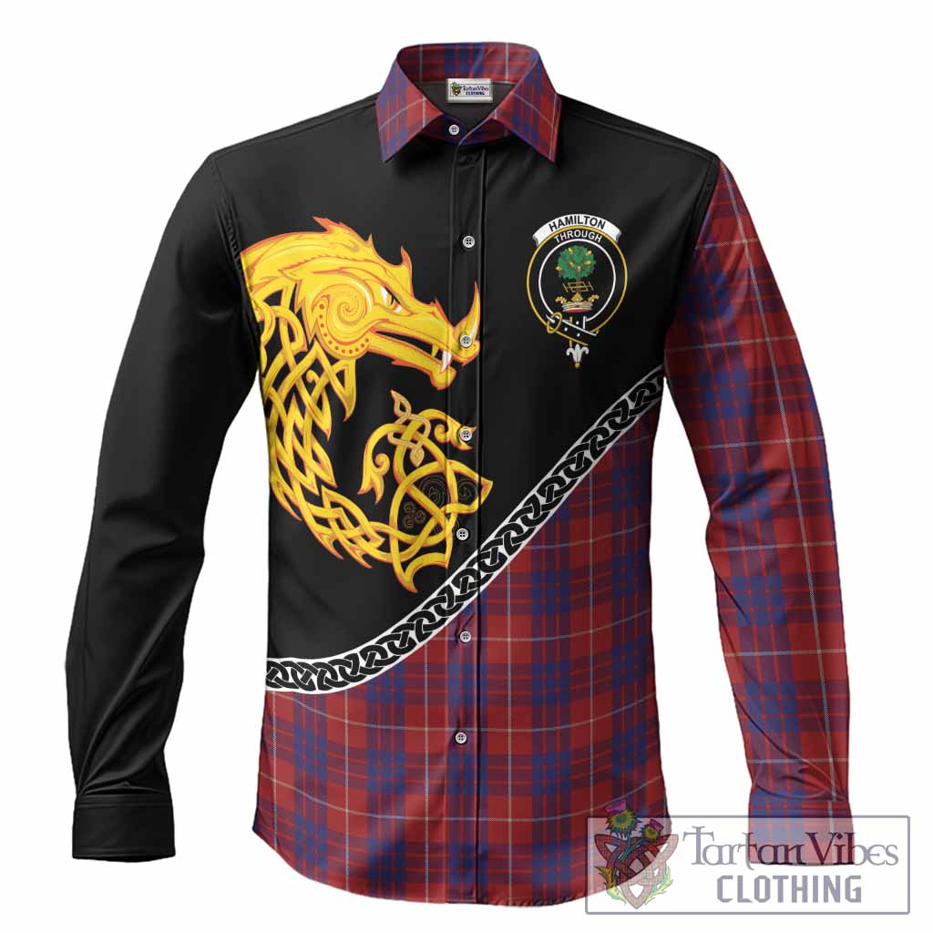 Hamilton Tartan Crest Long Sleeve Button Shirts Legendary Dragon Knot Half Style