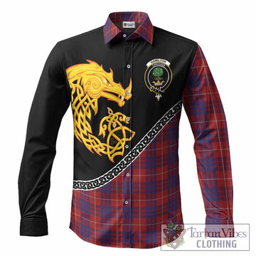 Hamilton Tartan Crest Long Sleeve Button Shirts Legendary Dragon Knot Half Style