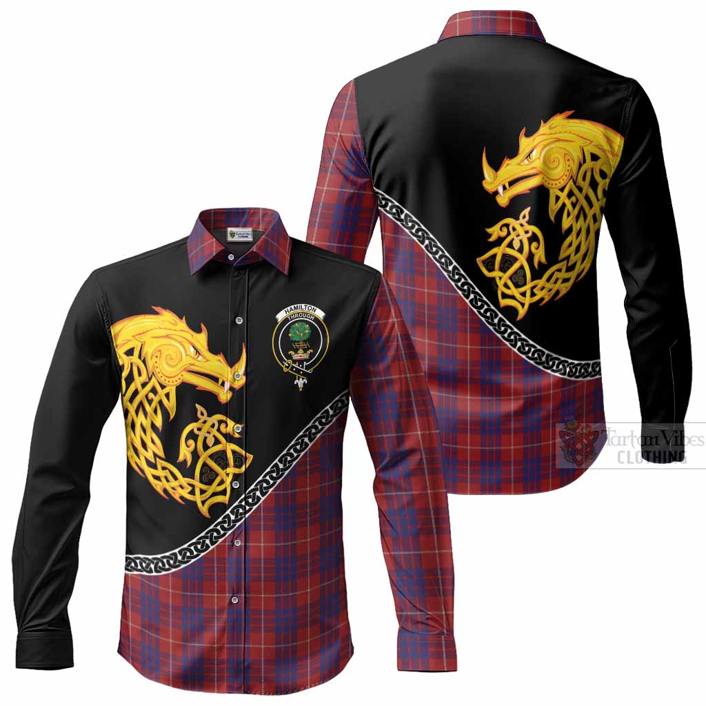 Hamilton Tartan Crest Long Sleeve Button Shirts Legendary Dragon Knot Half Style