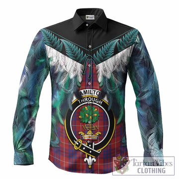 Hamilton Tartan Crest Long Sleeve Button Shirts New Zealand Maori Korowai Cloak