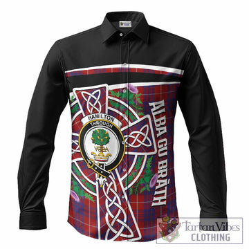 Hamilton Tartan Crest Long Sleeve Button Shirts Scottish Thistle Celtic Cross Alba Gu Brath