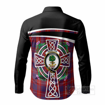 Hamilton Tartan Crest Long Sleeve Button Shirts Scottish Thistle Celtic Cross Alba Gu Brath