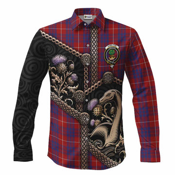 Hamilton Tartan Crest Long Sleeve Button Shirts Scottish Thistle Loch Ness Monster