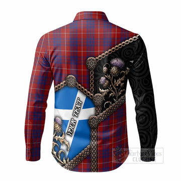 Hamilton Tartan Crest Long Sleeve Button Shirts Scottish Thistle Loch Ness Monster