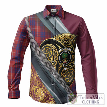 Hamilton Tartan Crest Long Sleeve Button Shirts Scottish Triskele Celtic