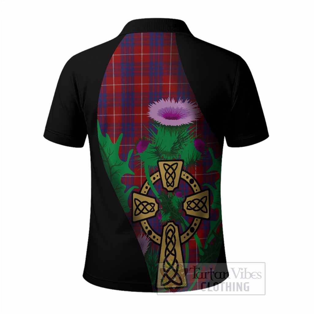 Hamilton Tartan Crest Polo Shirt Celtic Cross Thistle Flowers