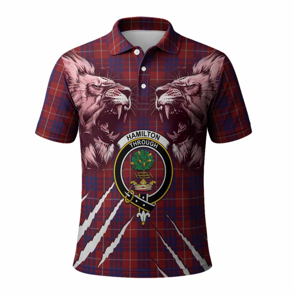 Hamilton Tartan Crest Polo Shirt Ferocious Lion Style