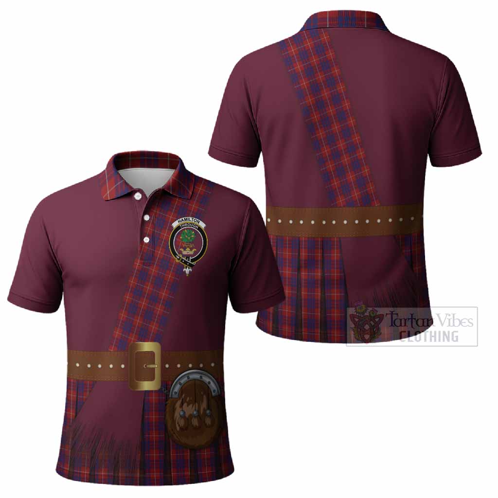 Hamilton Tartan Crest Polo Shirt Kilt Costume Style