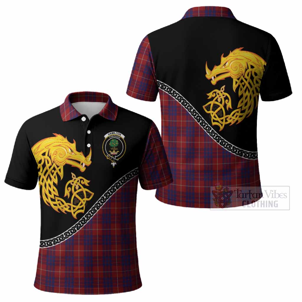 Hamilton Tartan Crest Polo Shirt Legendary Dragon Knot Half Style