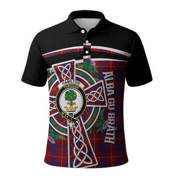 Hamilton Tartan Crest Polo Shirt Scottish Thistle Celtic Cross Alba Gu Brath