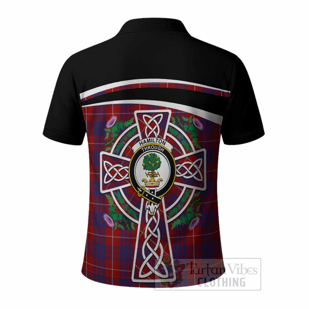 Hamilton Tartan Crest Polo Shirt Scottish Thistle Celtic Cross Alba Gu Brath
