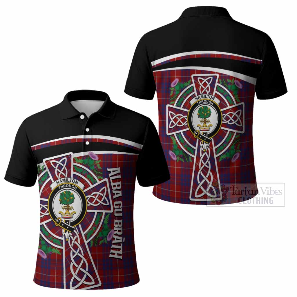 Hamilton Tartan Crest Polo Shirt Scottish Thistle Celtic Cross Alba Gu Brath