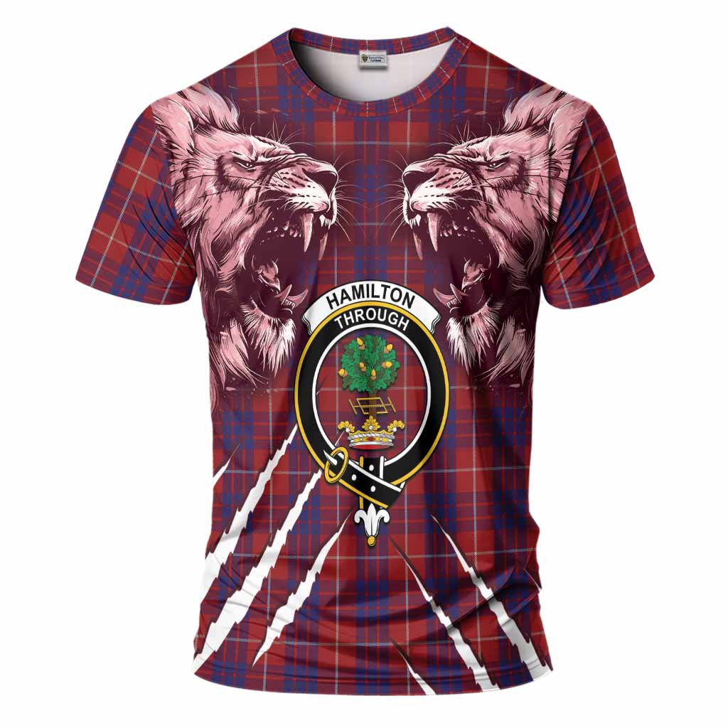 Hamilton Tartan Crest T-Shirt Ferocious Lion Style