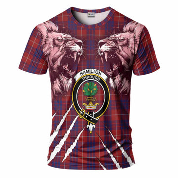 Hamilton Tartan Crest T-Shirt Ferocious Lion Style